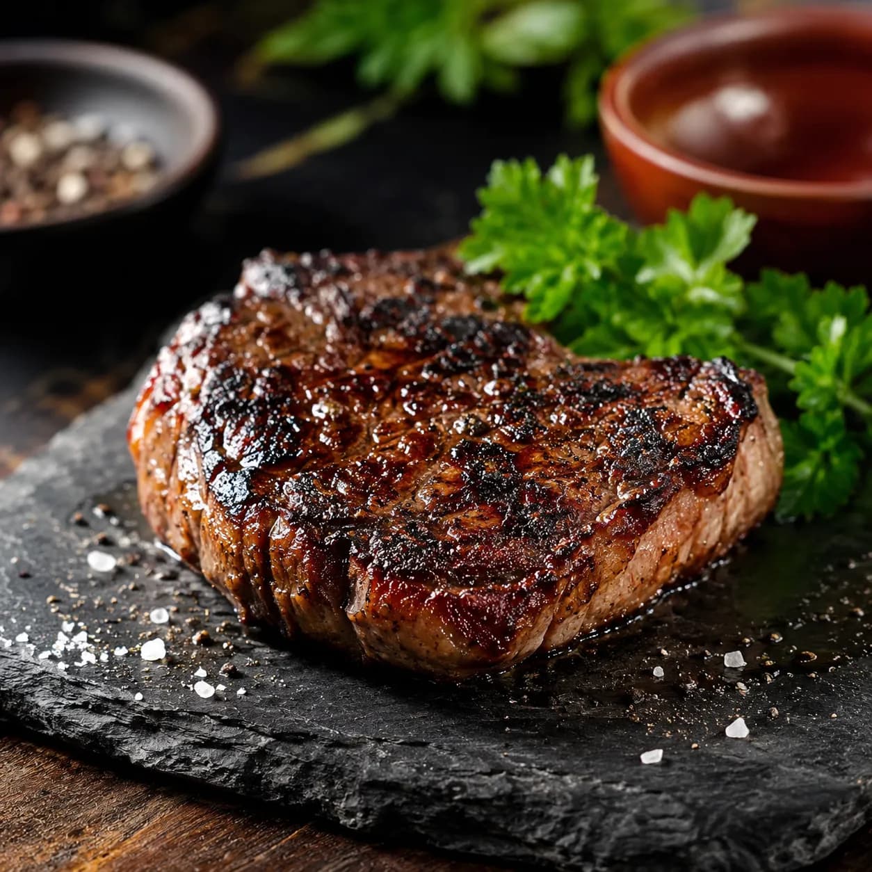 Filete de ternera con costra de ajo negro y perejil