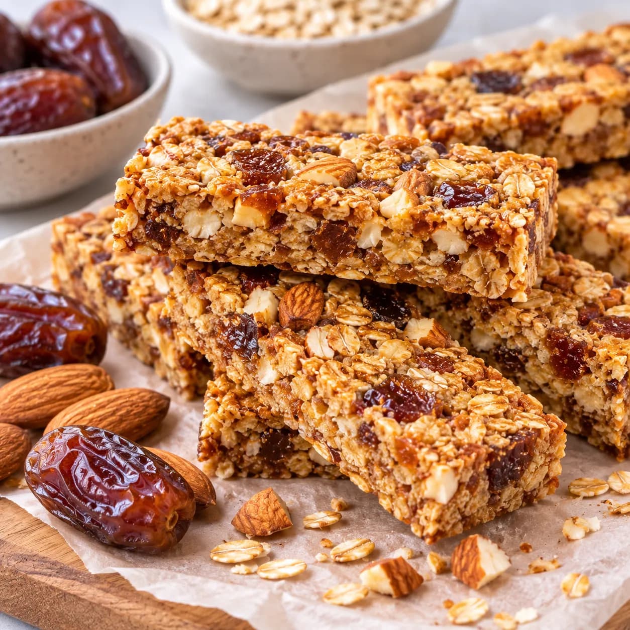 Barritas de granola crujiente con dátiles y almendras