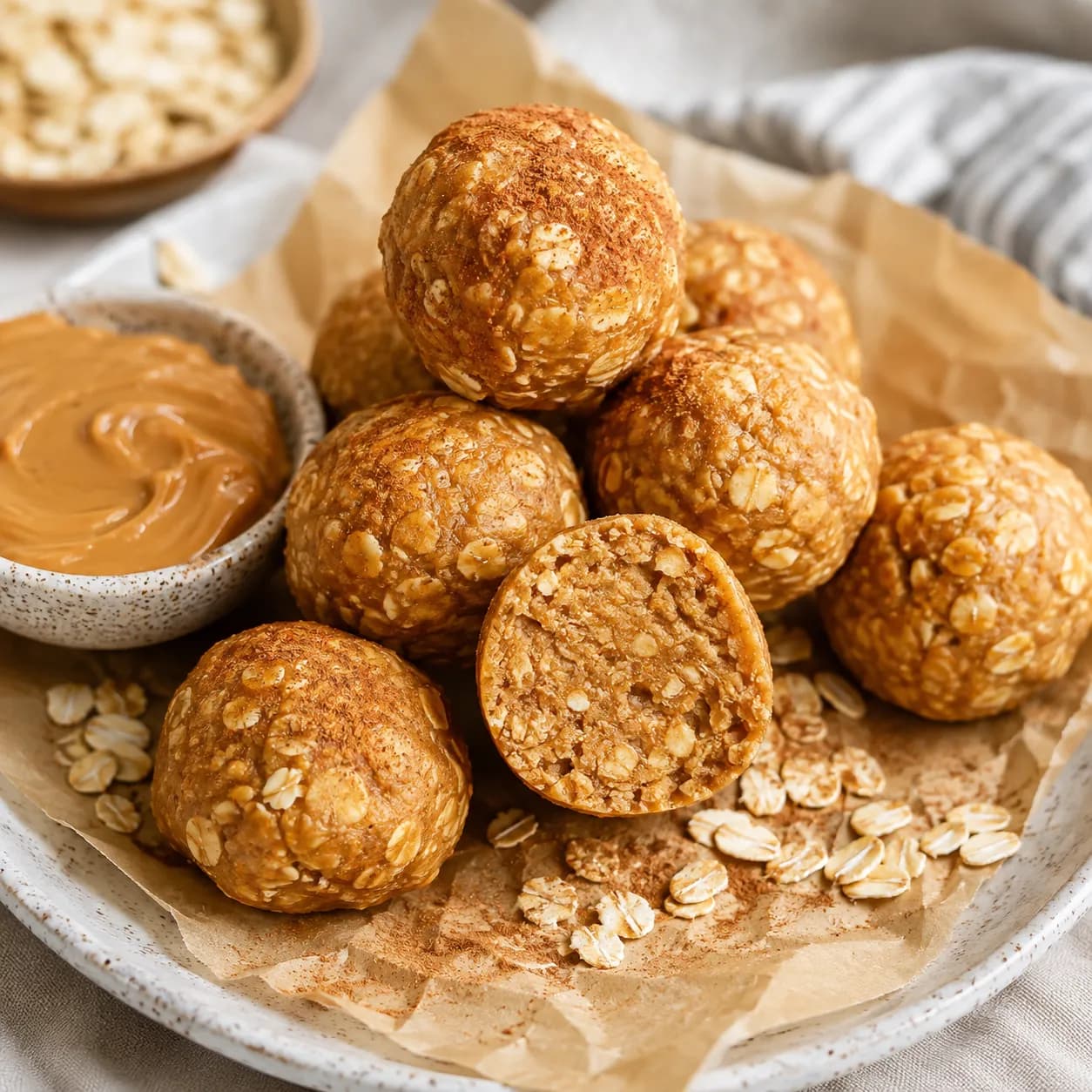 Bolitas de avena y mantequilla de cacahuete tostadas