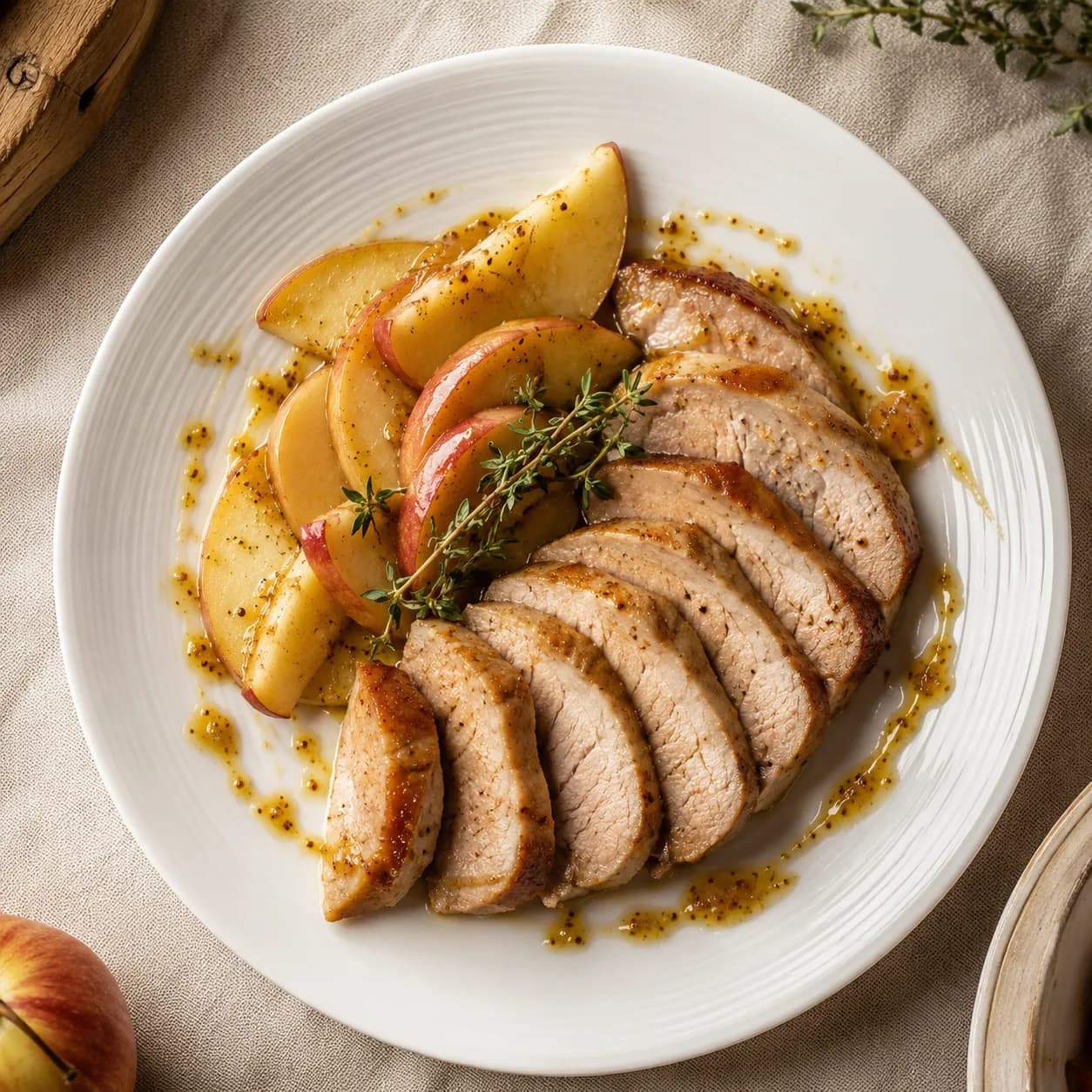 Filetes de lomo de cerdo con manzana y mostaza