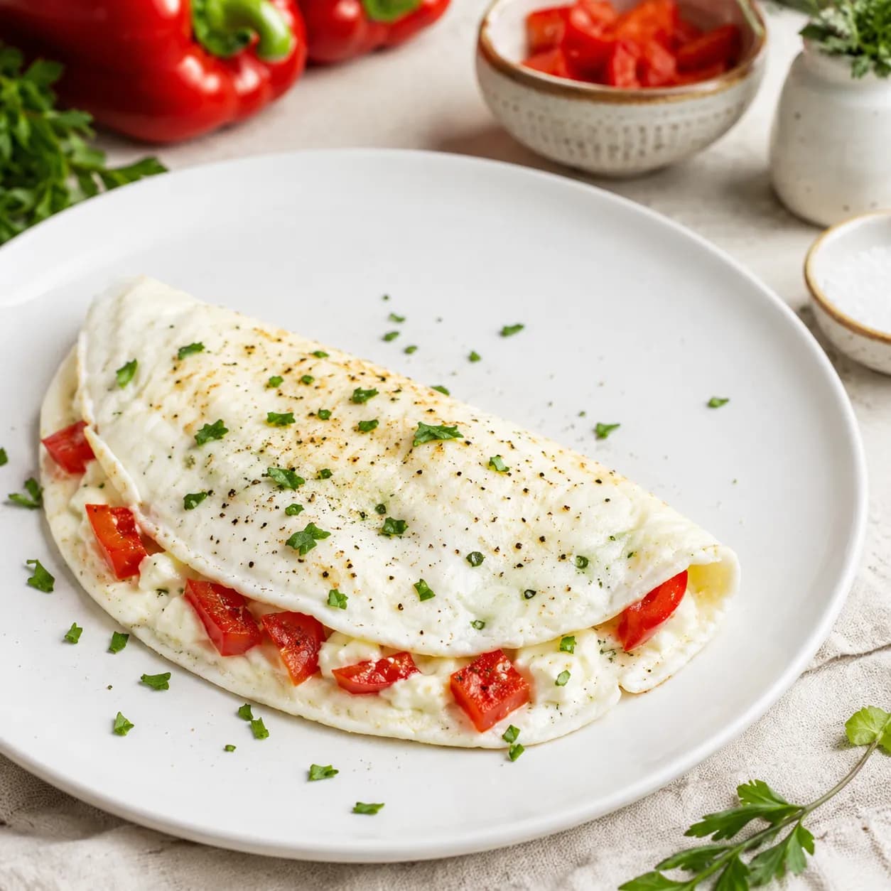 Tortilla de claras con pimiento rojo asado y feta