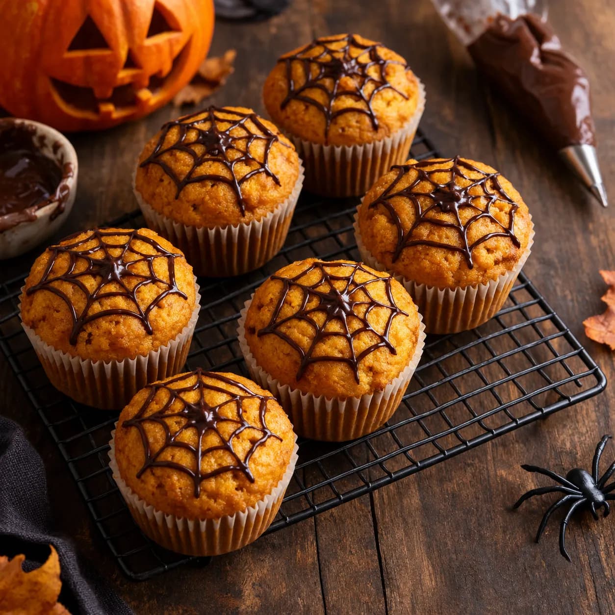 Magdalenas de calabaza con telaraña