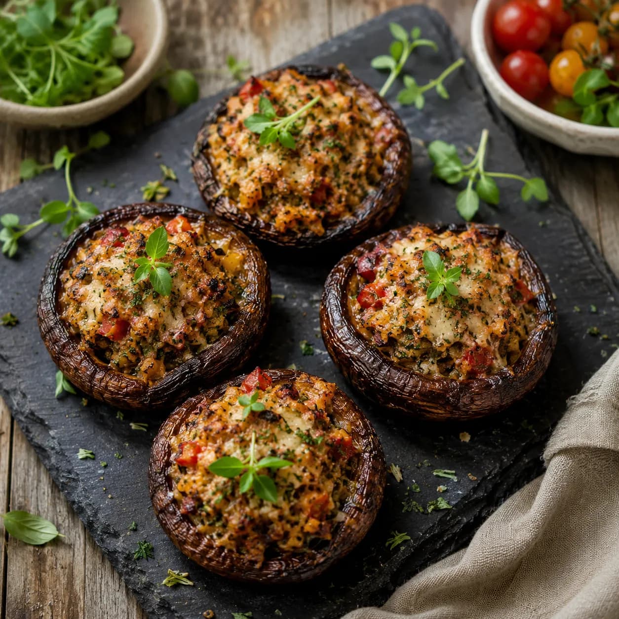 Setas portobello rellenas de queso fresco y hierbas
