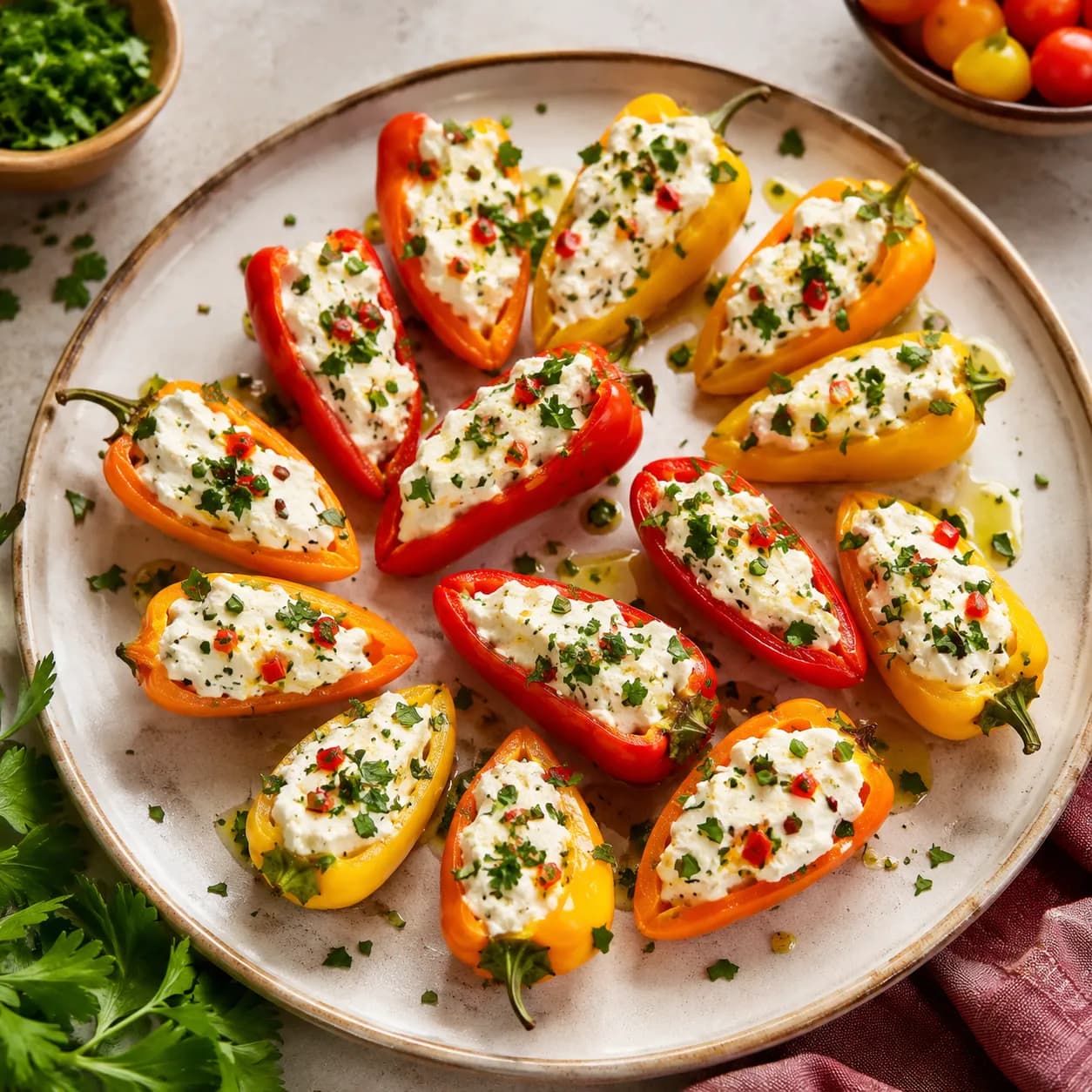 Mini pimientos rellenos de atún y queso cottage