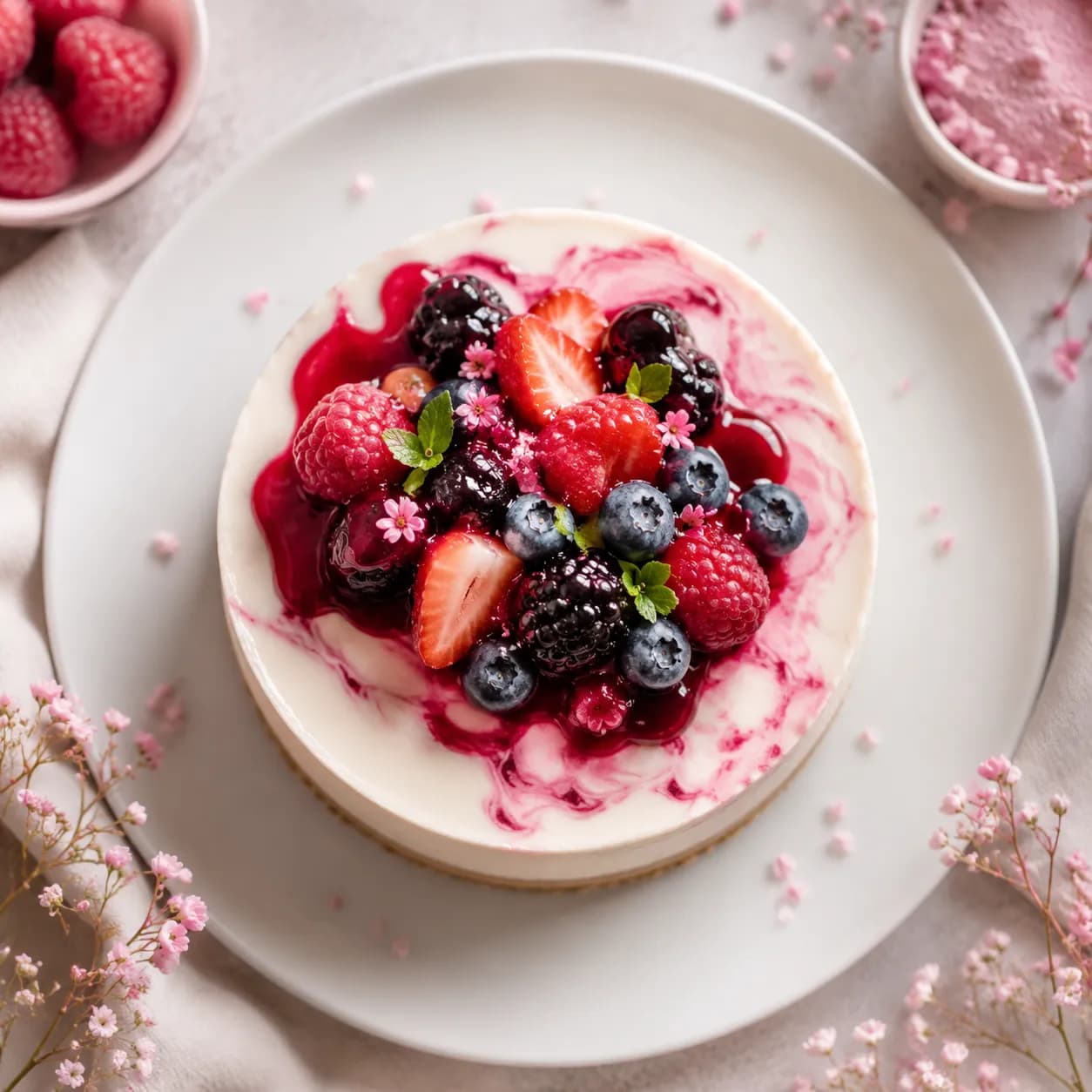 Tarta de requesón y frutos rojos sin base de harina