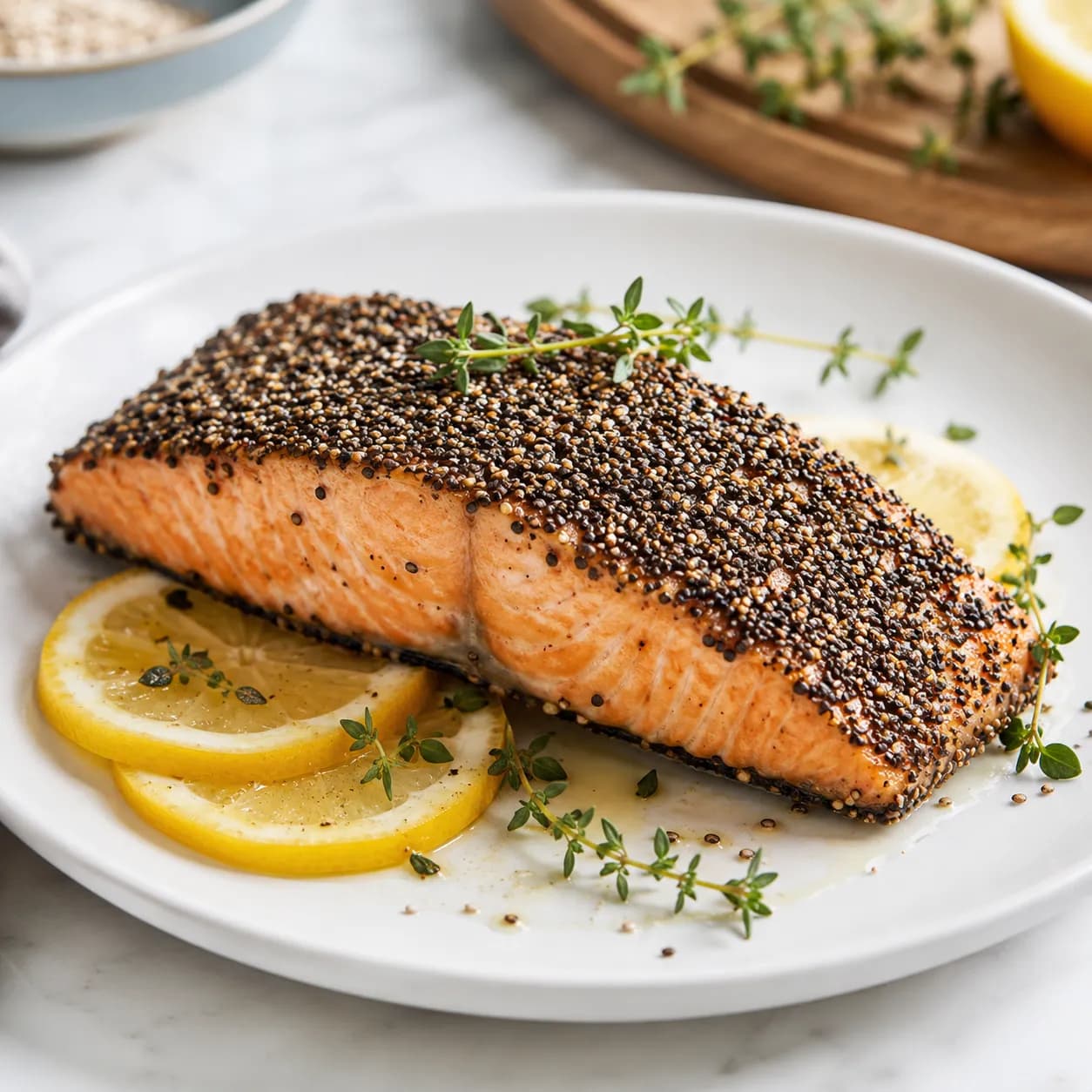 Salmón con costra de semillas de chía y limón