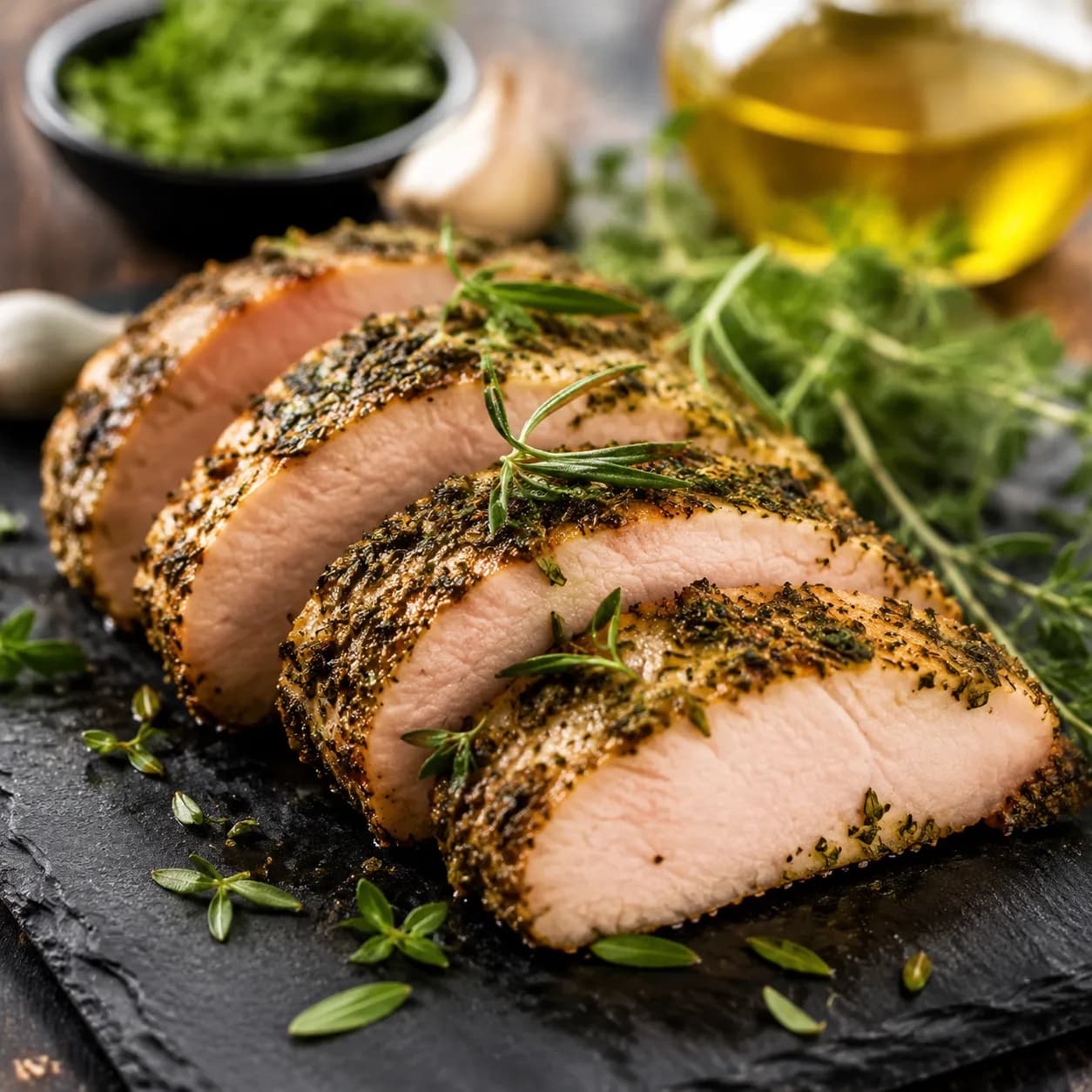 Medallones de pavo con costra de hierbas provenzales
